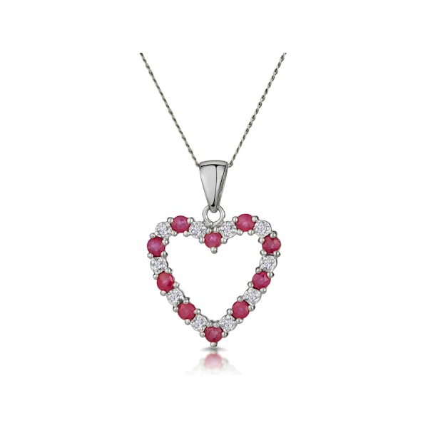 Ruby 0.68CT And Diamond 9K White Gold Heart Pendant Necklace - Image 1
