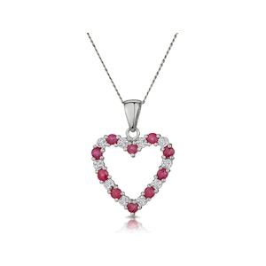 Ruby 0.68CT And Diamond 9K White Gold Heart Pendant Necklace