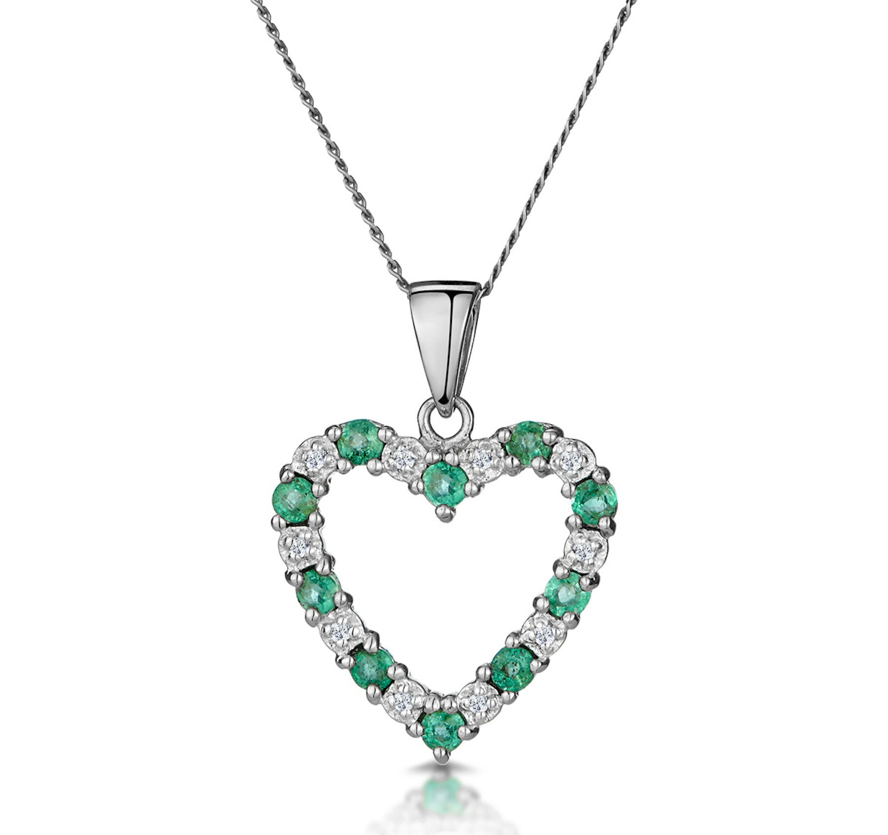 Emerald 0.54CT And Diamond 9K White Gold Heart Pendant Necklace
