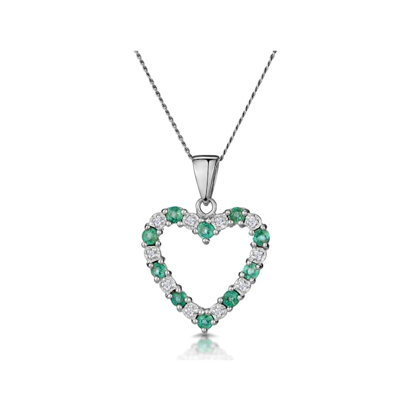 Emerald 0.54CT And Diamond 9K White Gold Heart Pendant Necklace - Image 1
