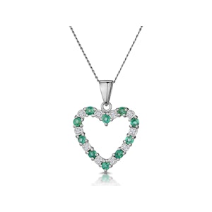 Emerald 0.54CT And Diamond 9K White Gold Heart Pendant Necklace