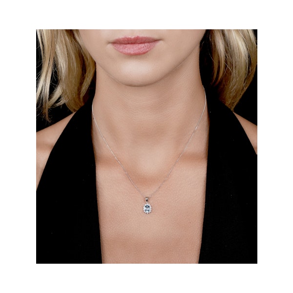 Blue Topaz 7 x 5mm And Diamond 9K White Gold Pendant Necklace - Image 2