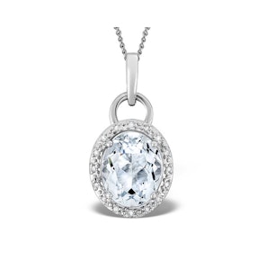 Aquamarine 2.69ct And Diamond 9K White Gold Pendant Necklace