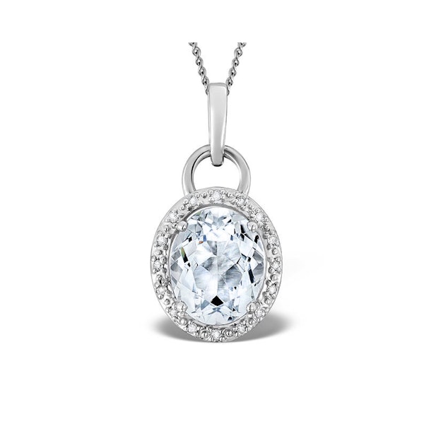 Aquamarine 2.69ct And Diamond 9K White Gold Pendant Necklace - Image 1