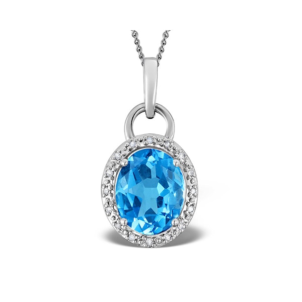 Blue Topaz 2.96CT And Diamond 9K White Gold Pendant Necklace - Image 1