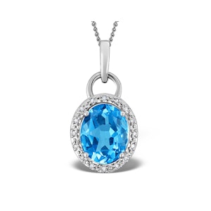 Blue Topaz 2.96CT And Diamond 9K White Gold Pendant Necklace
