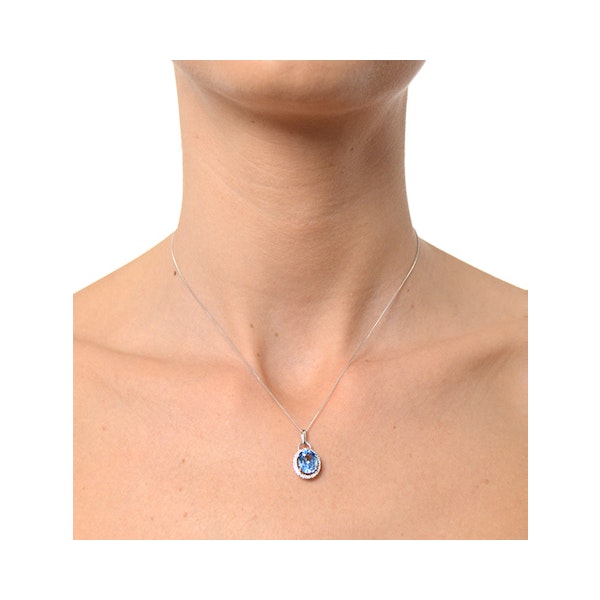Blue Topaz 2.96CT And Diamond 9K White Gold Pendant Necklace - Image 2