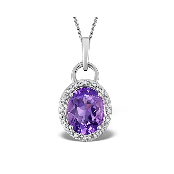 Amethyst 2.34CT And Diamond 9K White Gold Pendant Necklace - Image 1