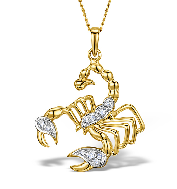 9K Gold Diamond Scorpio Pendant Necklace 0.06ct
