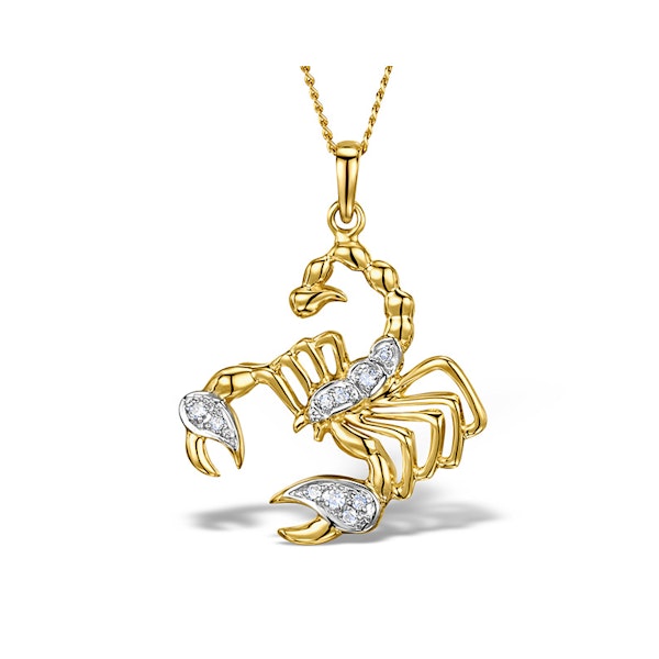 9K Gold Diamond Scorpio Pendant Necklace 0.06ct - Image 1