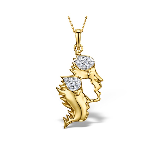 9K Gold Diamond Gemini Pendant Necklace 0.10ct - Image 1