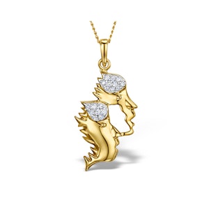 9K Gold Diamond Gemini Pendant Necklace 0.10ct