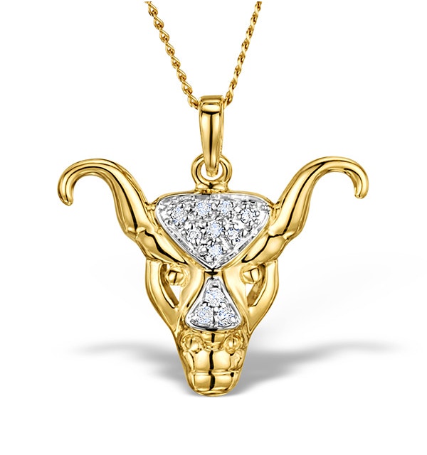 9K Gold Diamond Taurus Pendant Necklace 0.06ct - image 1