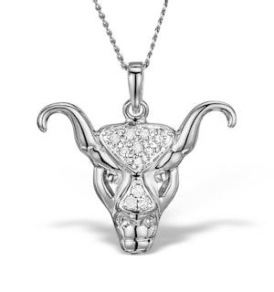 9K White Gold Diamond Taurus Pendant Necklace 0.06ct