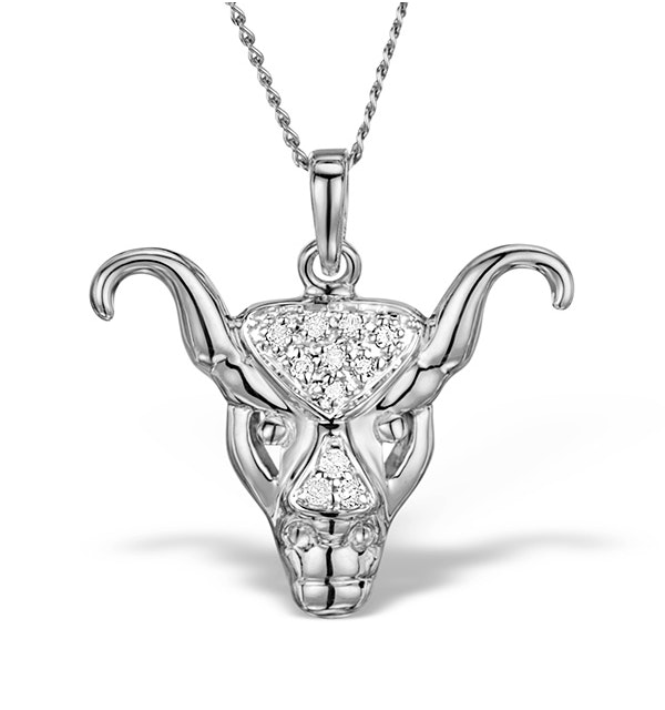 9K White Gold Diamond Taurus Pendant Necklace 0.06ct - image 1
