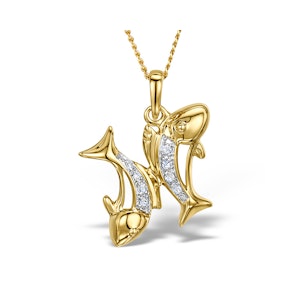 9K Gold Diamond Pisces Pendant Necklace 0.05ct