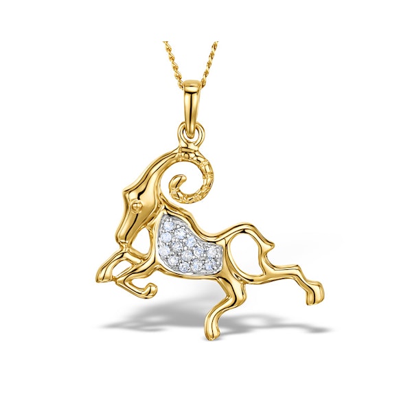 9K Gold Diamond Aries Pendant Necklace 0.07ct - Image 1