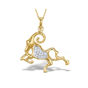 9K Gold Diamond Aries Pendant Necklace 0.07ct