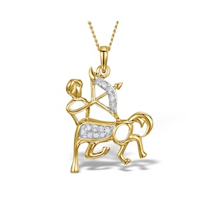 9K Gold Diamond Sagittarius Pendant Necklace 0.06ct