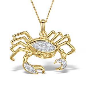 9K Gold Diamond Cancer Pendant Necklace 0.06ct