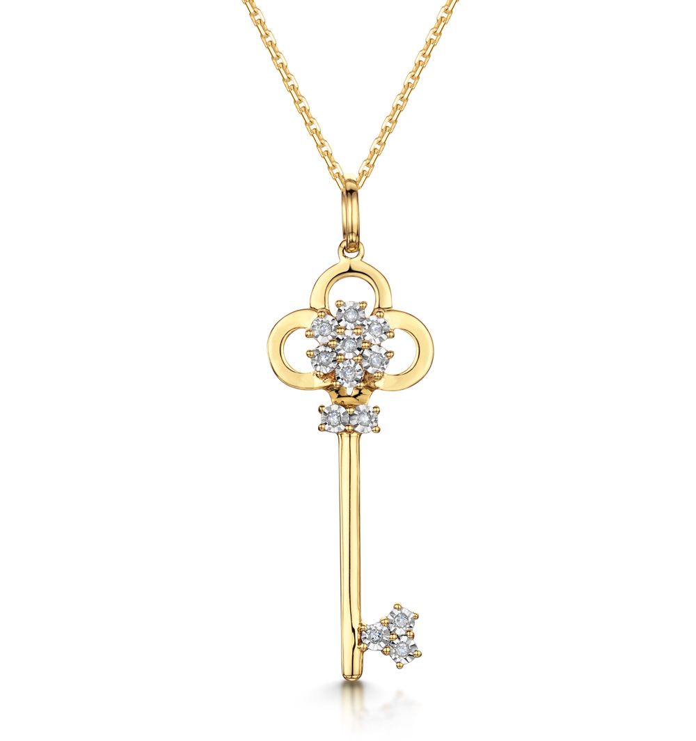 Yellow Gold Finish Genuine Diamond Pendant The buy Key To The City