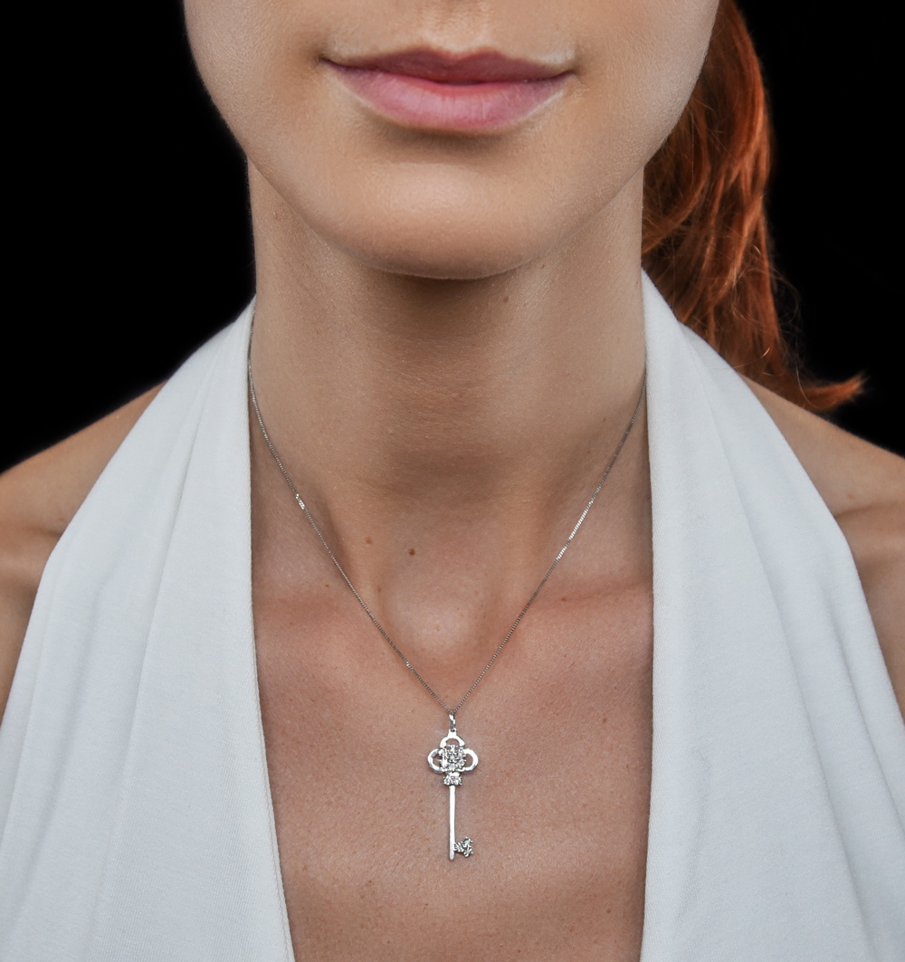 Allura Key Diamond Pendant Necklace 0.07ct in 9K White Gold