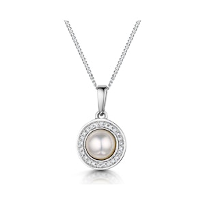 Pearl and Diamond Halo Stellato Pendant Necklace in 9K White Gold