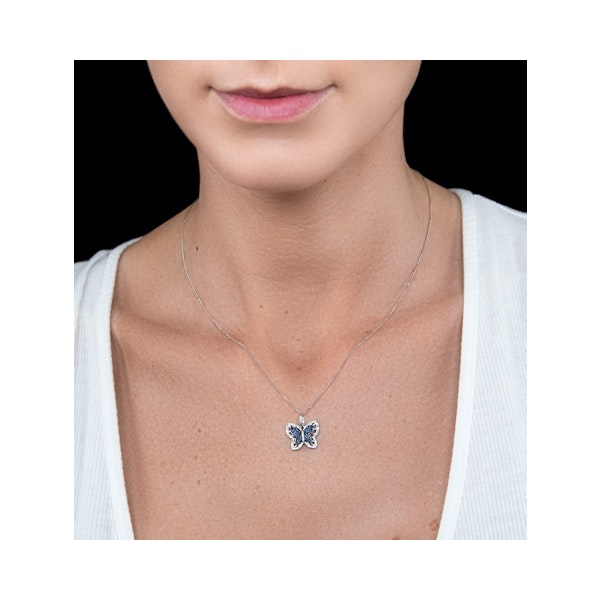 Stellato Sapphire and Diamond Butterfly Pendant Necklace 9K White Gold - Image 2