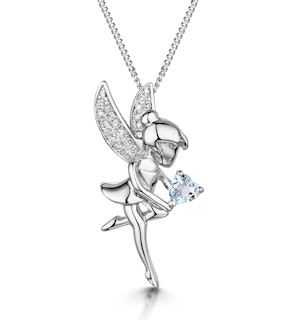 Pixie Aquamarine and Diamond Stellato Pendant Necklace 9K White Gold