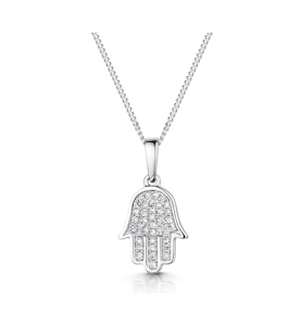 Stellato Lab Diamond Hamsa Pendant Necklace 0.13ct in 925 Silver
