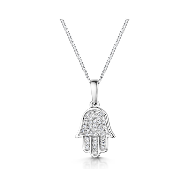 Stellato Lab Diamond Hamsa Pendant Necklace 0.13ct in 925 Silver - Image 1