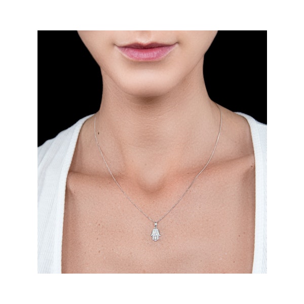 Stellato Lab Diamond Hamsa Pendant Necklace 0.13ct in 925 Silver - Image 2