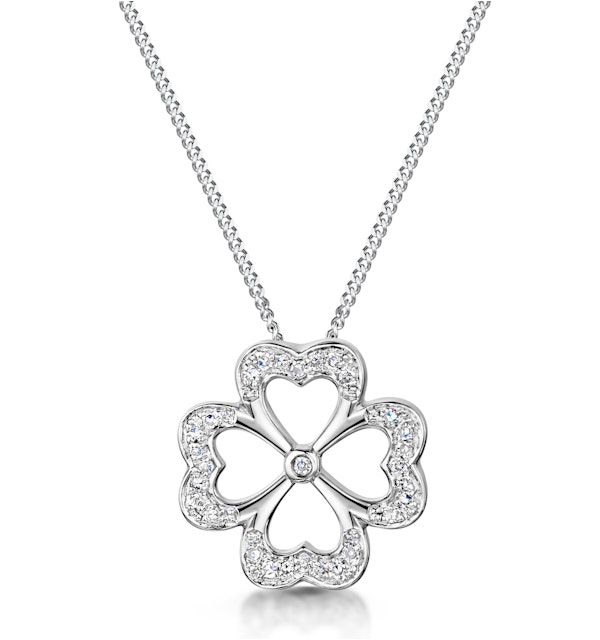 4 Leaf Clover Diamond Necklace in 9K White Gold - Stellato Collection - image 1