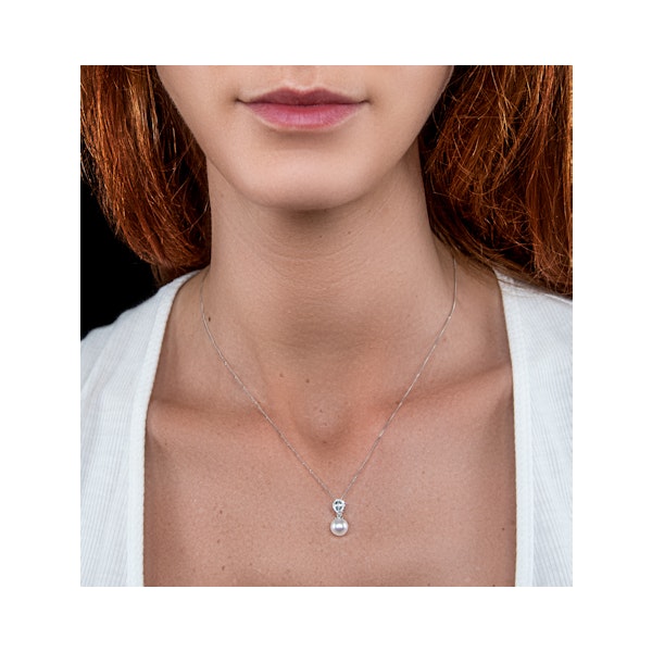 Pearl and Blue Topaz and Diamond Pendant Necklace in 9K White Gold - Image 2