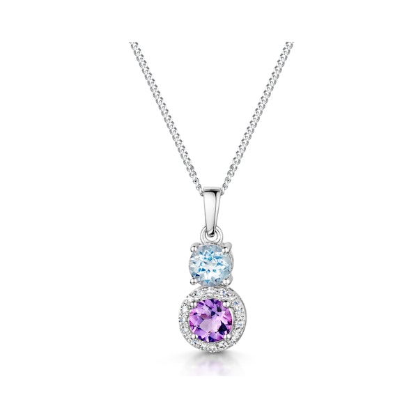 Amethyst Blue Topaz and Diamond Pendant Necklace in 9K White Gold - Image 1