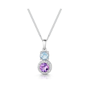 Amethyst Blue Topaz and Diamond Pendant Necklace in 9K White Gold