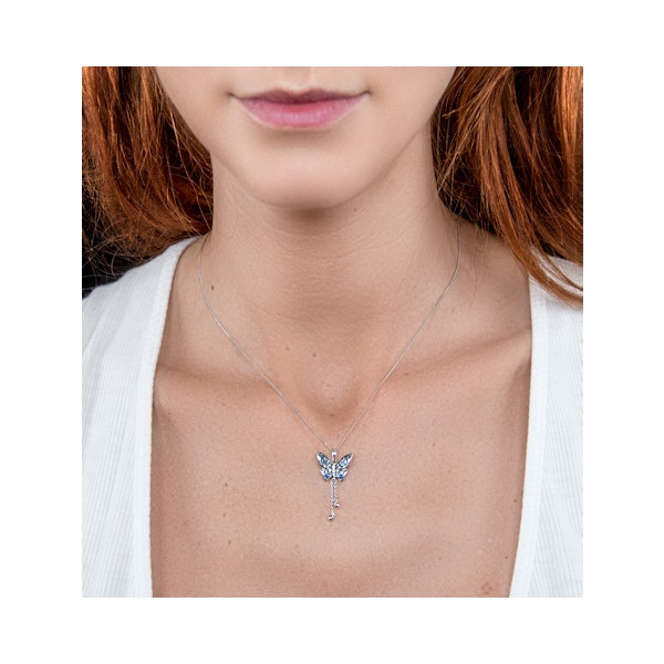 Stellato Sapphire Diamond Butterfly Pendant Necklace 9K White Gold - Image 2
