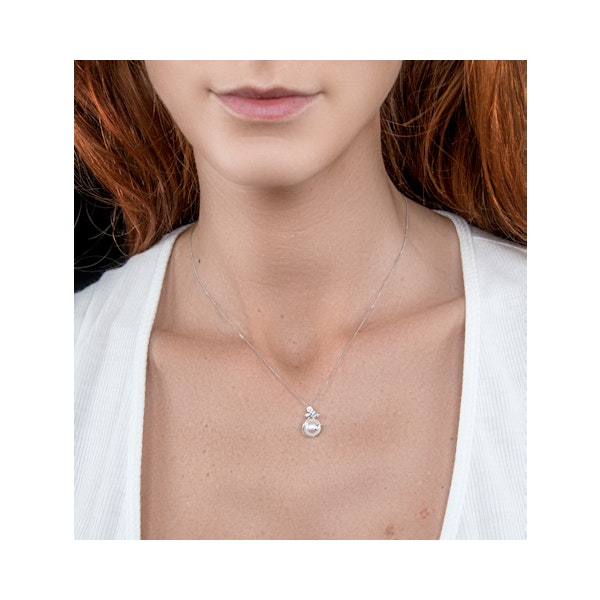 Button Pearl and Diamond Stellato Pendant Necklace in 9K White Gold - Image 2