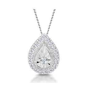 Masami Diamond Pear Halo Necklace 0.10ct Pave Set in 9K White Gold