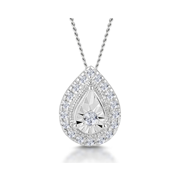 Masami Diamond Pear Halo Necklace 0.10ct Pave Set in 9K White Gold - Image 1