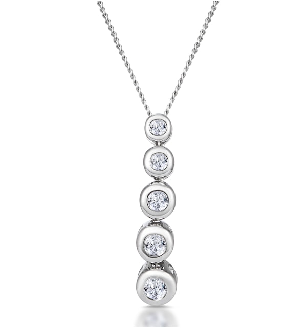 Diamond 5 Stone Drop Necklace 0.15ct Rubover Set in 9K White Gold - image 1