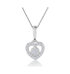Diamond Heart and Circle Stellato Necklace in 9K White Gold
