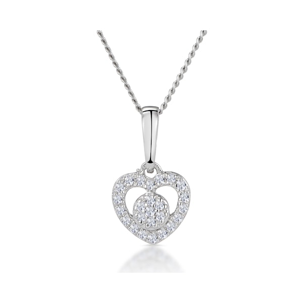 Diamond Heart and Circle Stellato Necklace in 9K White Gold - Image 1