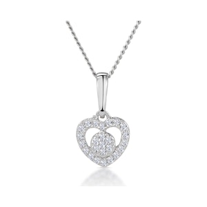 Diamond Heart and Circle Stellato Necklace in 9K White Gold