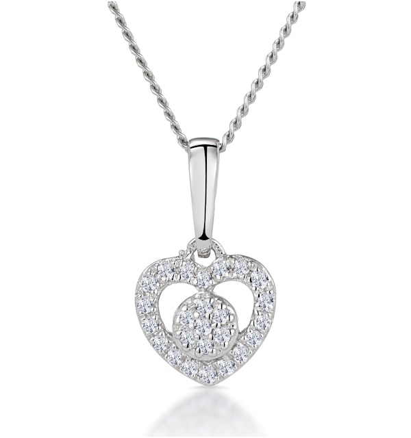 Diamond Heart and Circle Stellato Necklace in 9K White Gold - image 1