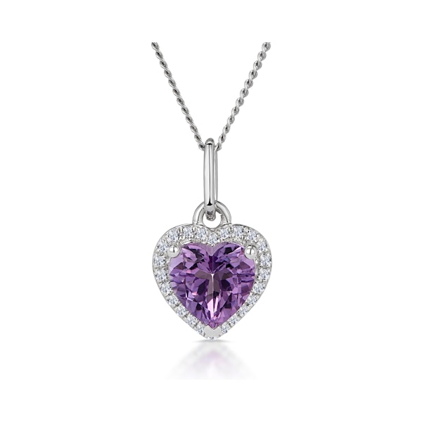 Stellato Amethyst and Diamond Heart Necklace in 9K White Gold - Image 1