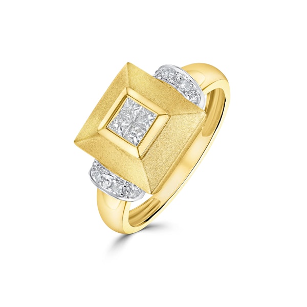 9K Gold Princess Cut Square Diamond Ring - SIZE N - Image 1