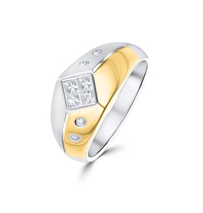 Diamond Ring with Bezeled Shoulders in Two Tone Gold - SIZE N