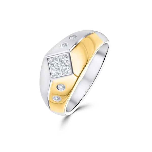 Diamond Ring with Bezeled Shoulders in Two Tone Gold - SIZE N - Image 1