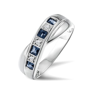 Sapphire 0.45ct And Diamond 925 Sterling Silver Crossover Ring